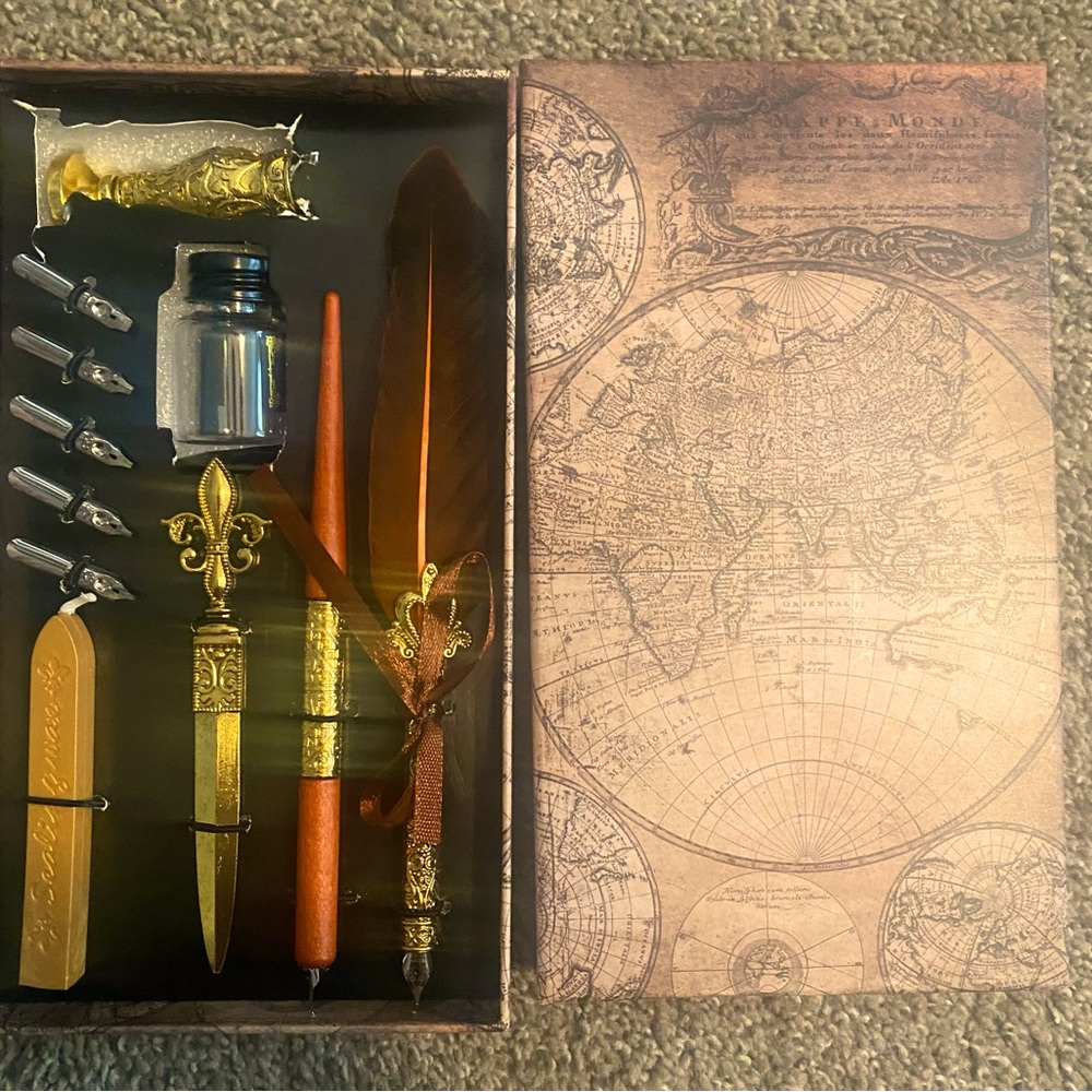 Vintage Style Writing Set with Gold and Brown Accents
